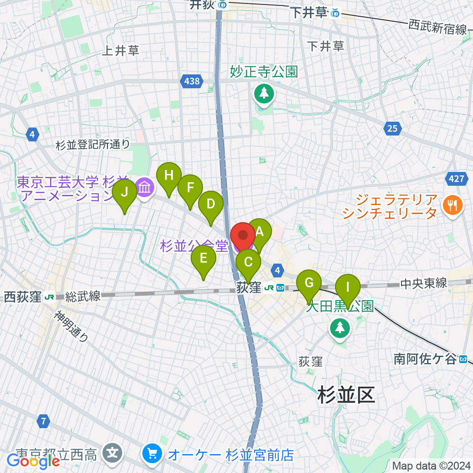 杉並公会堂周辺のホテル一覧地図