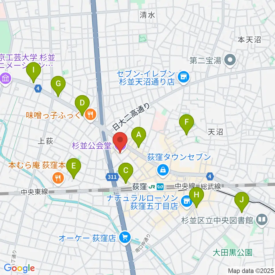 杉並公会堂周辺のホテル一覧地図