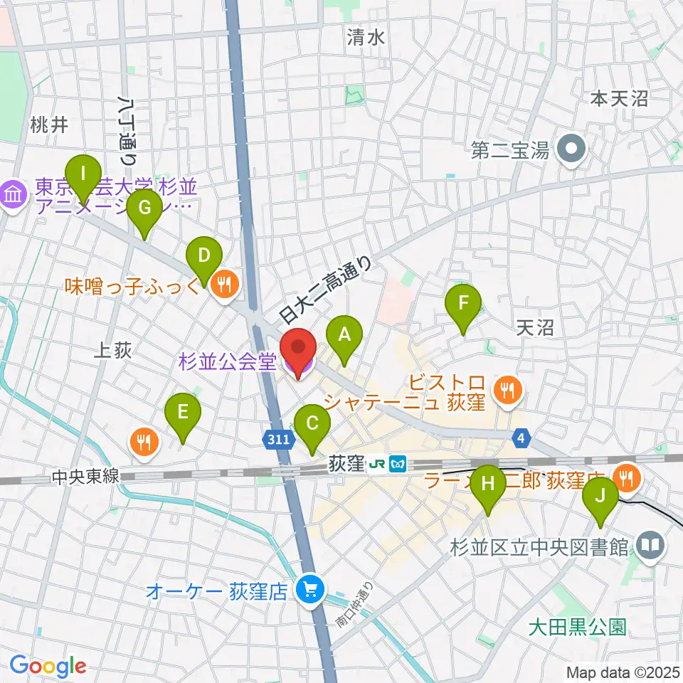 杉並公会堂周辺のホテル一覧地図