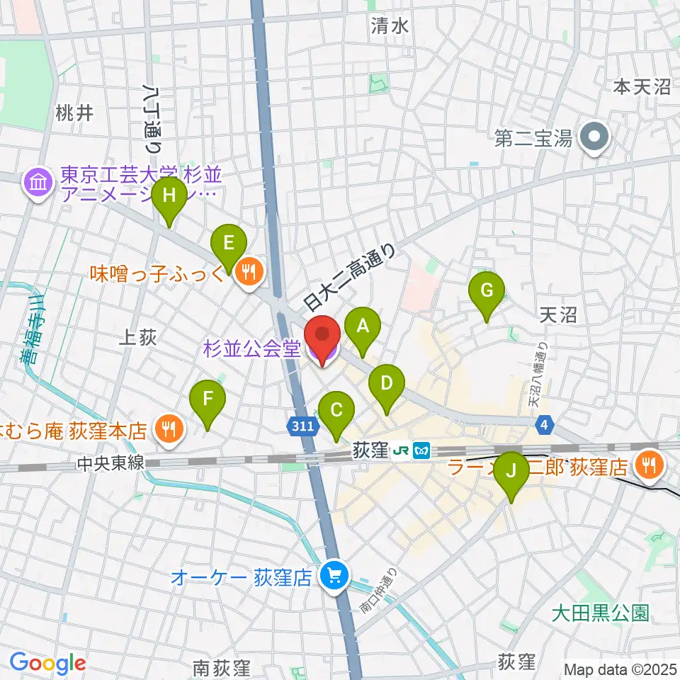 杉並公会堂周辺のホテル一覧地図
