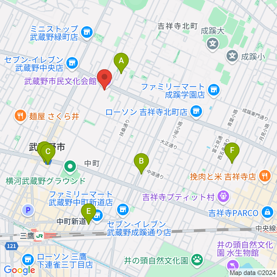 武蔵野市民文化会館周辺のホテル一覧地図