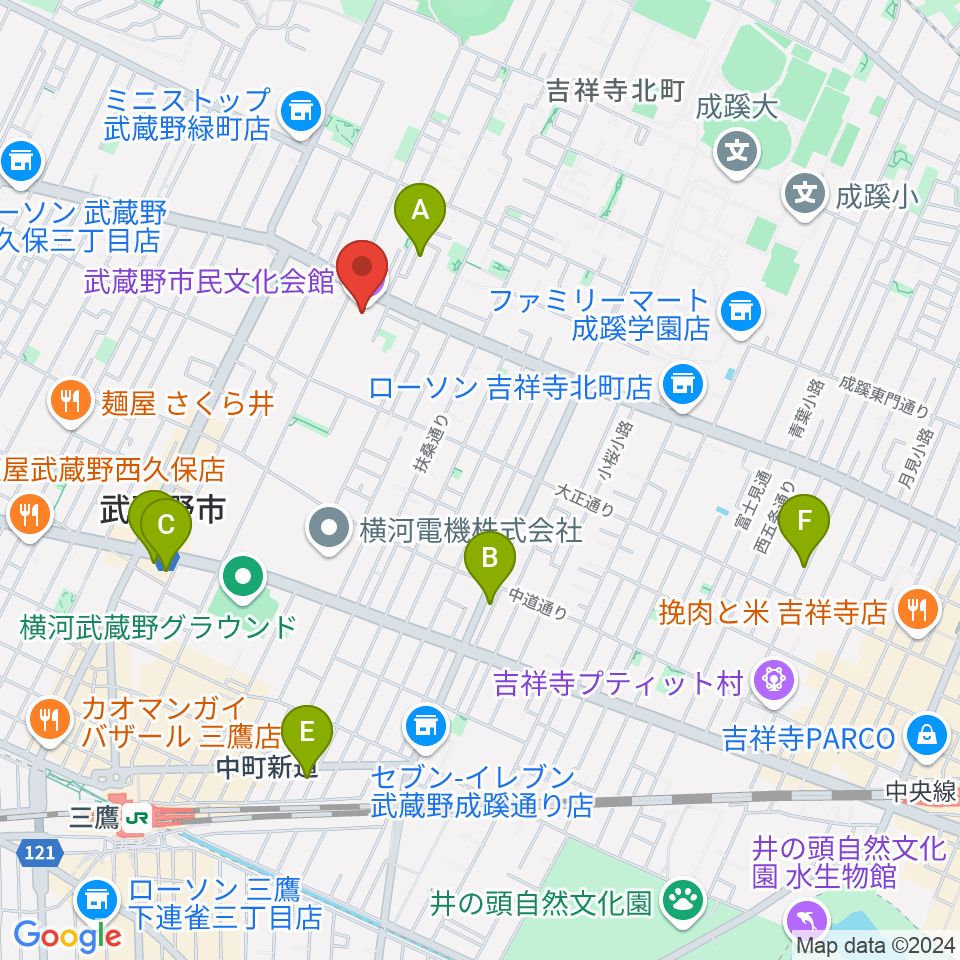 武蔵野市民文化会館周辺のホテル一覧地図