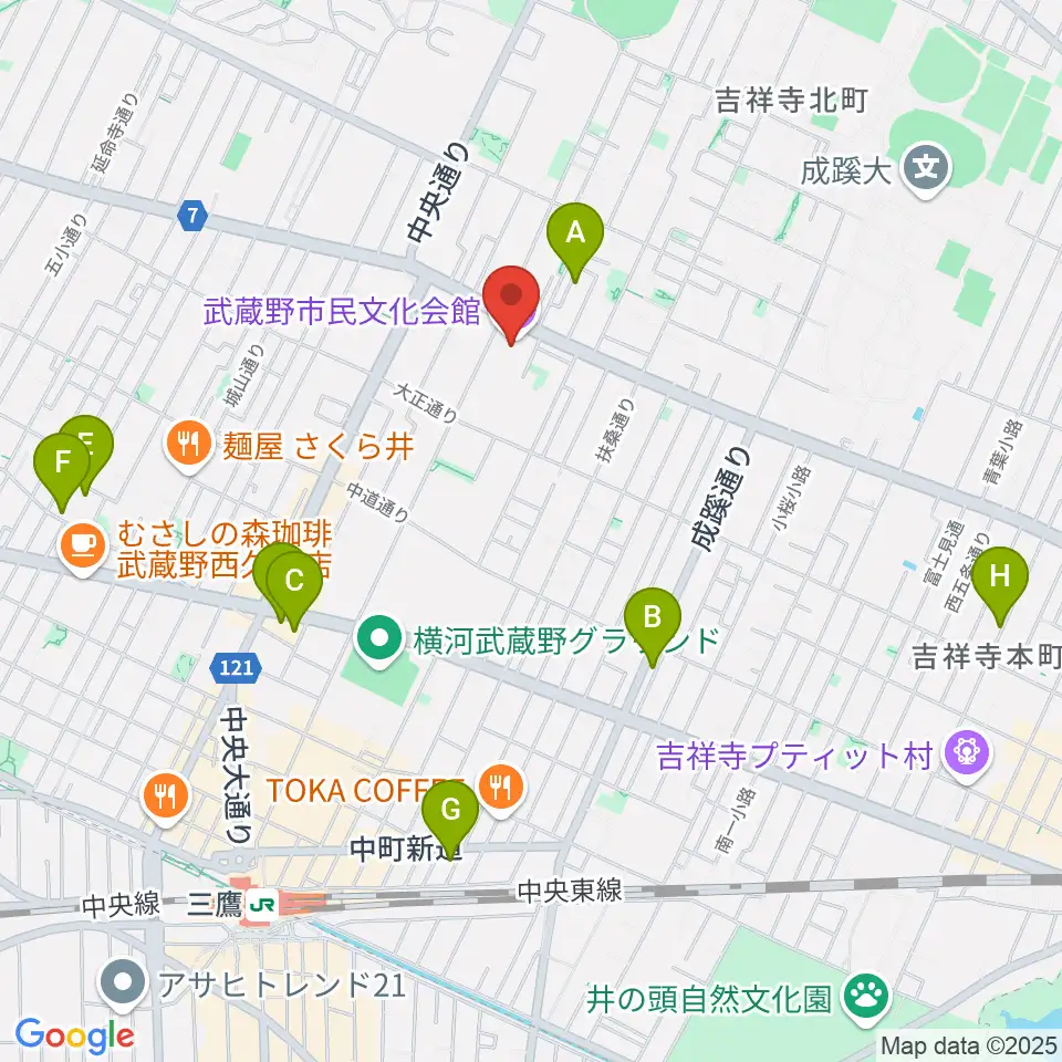 武蔵野市民文化会館周辺のホテル一覧地図