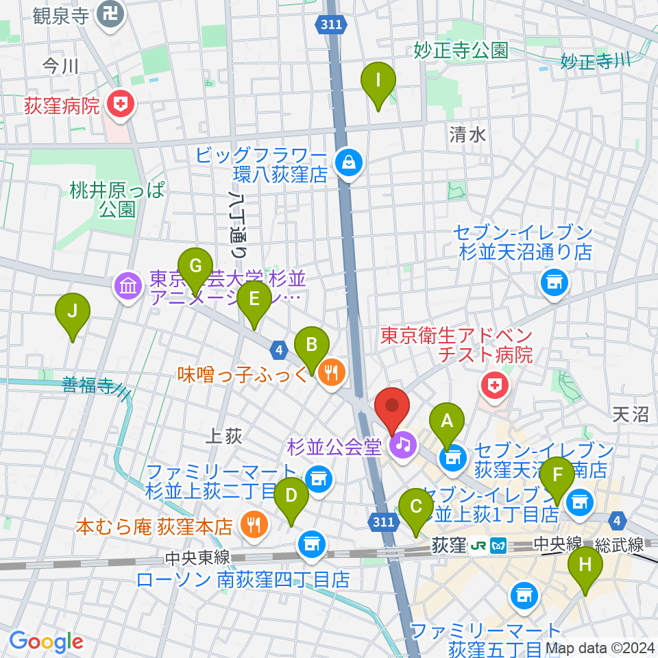 荻窪ルースター周辺のホテル一覧地図