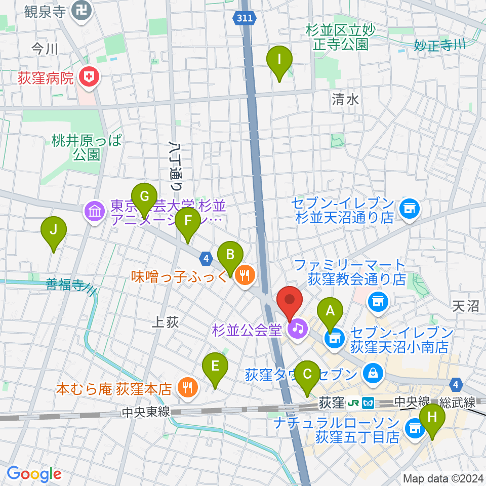 荻窪ルースター周辺のホテル一覧地図