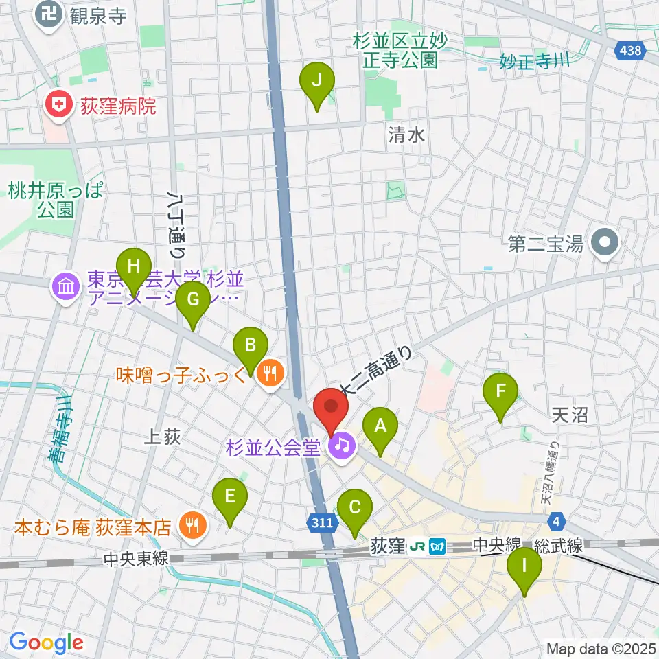 荻窪ルースター周辺のホテル一覧地図