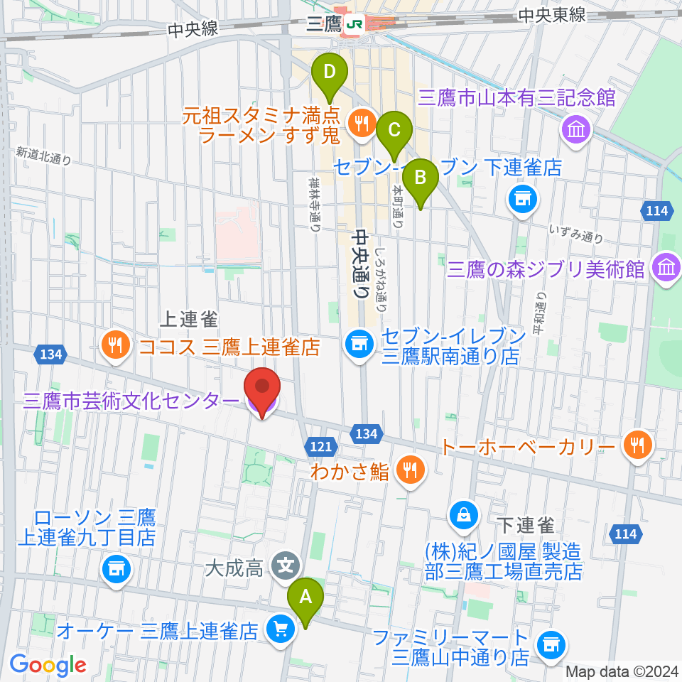 三鷹市芸術文化センター周辺のホテル一覧地図