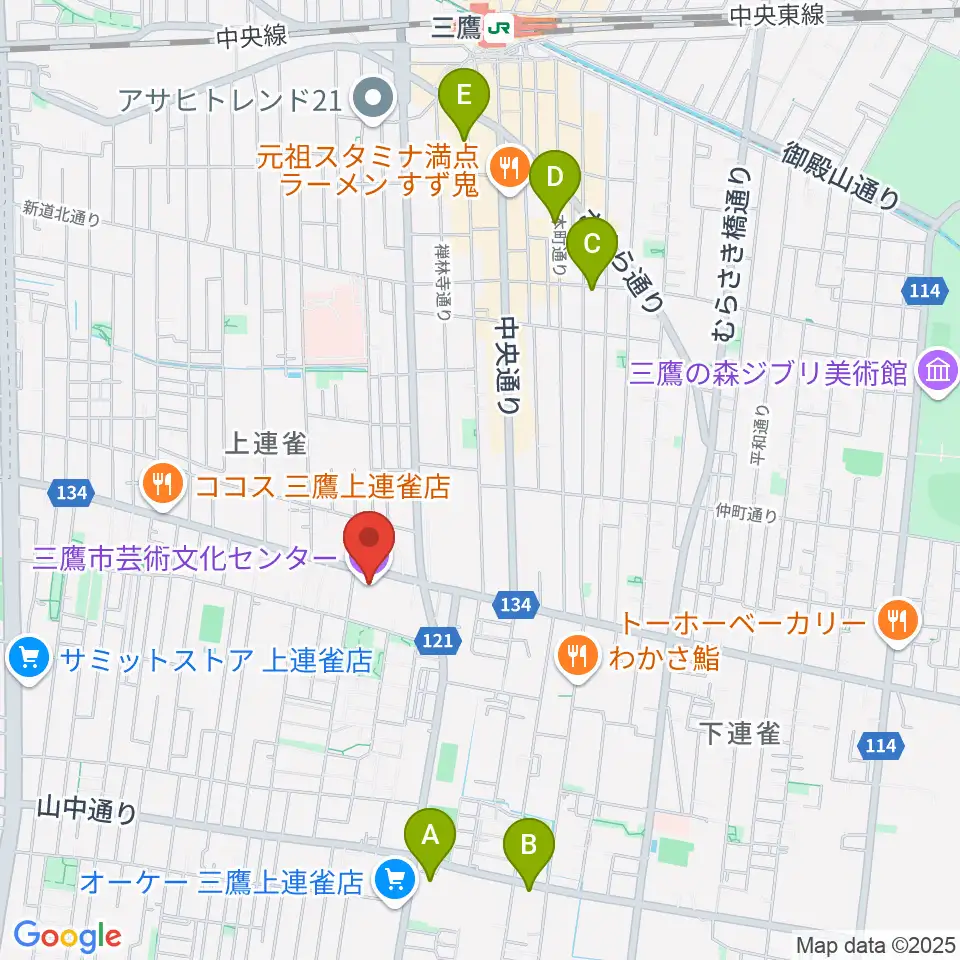 三鷹市芸術文化センター周辺のホテル一覧地図