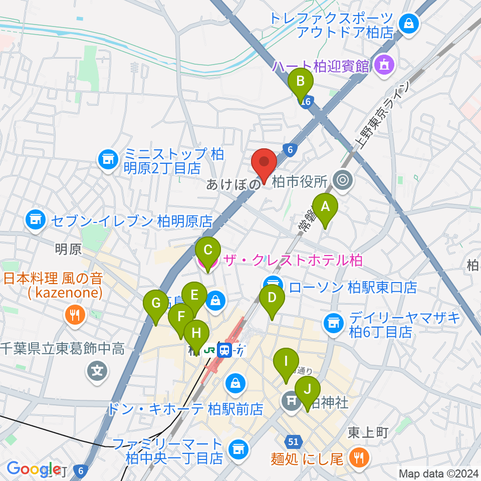 柏アライブ周辺のホテル一覧地図