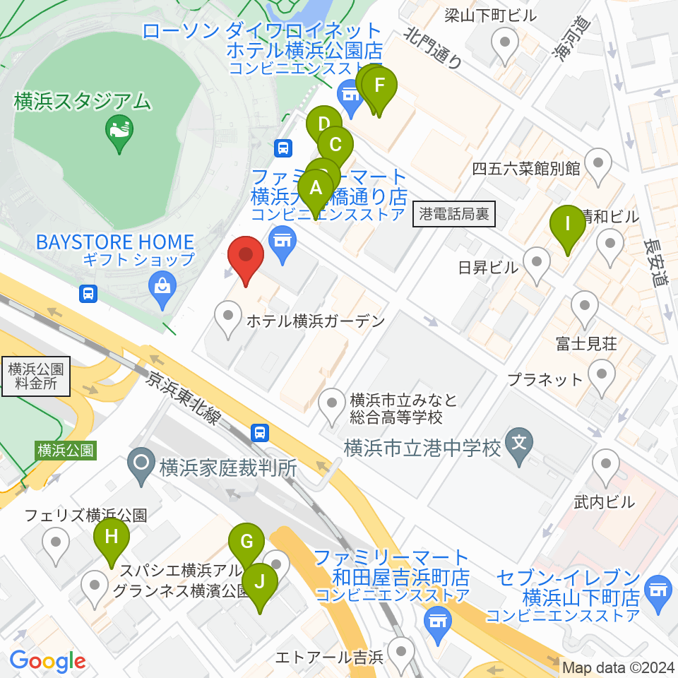 横浜セブンスアベニュー周辺のホテル一覧地図