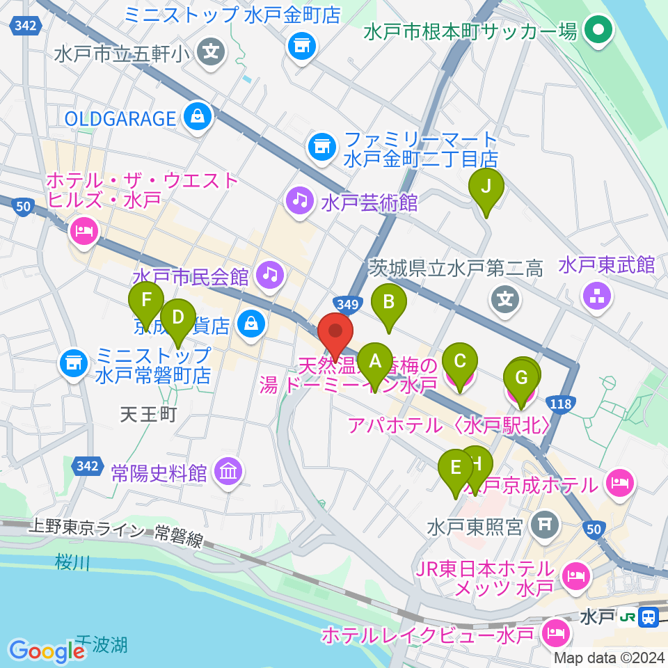 水戸ライトハウス周辺のホテル一覧地図