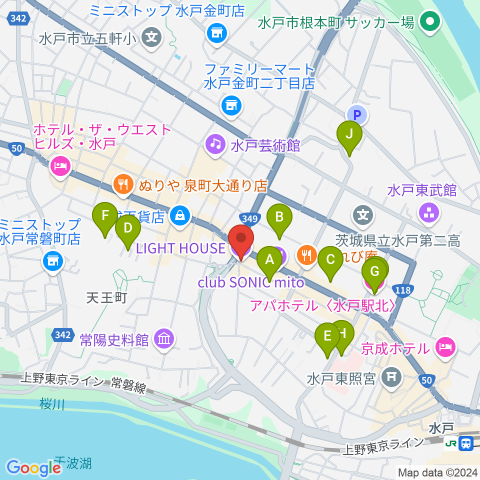 水戸ライトハウス周辺のホテル一覧地図