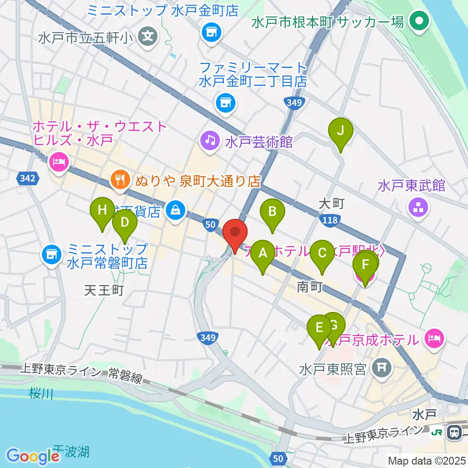 水戸ライトハウス周辺のホテル一覧地図