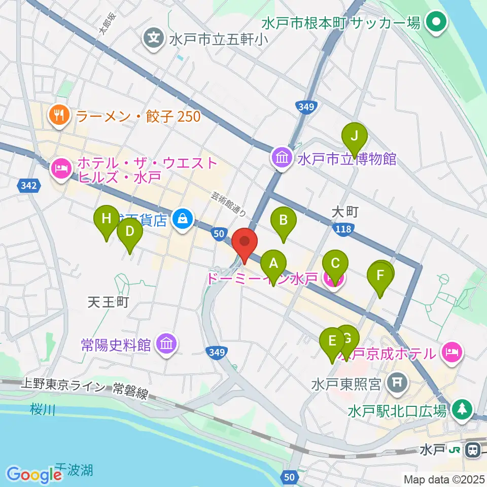 水戸ライトハウス周辺のホテル一覧地図