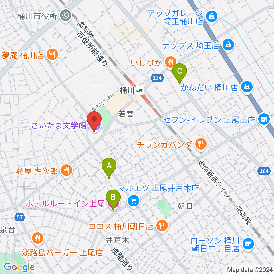 響の森 桶川市民ホール周辺のホテル一覧地図