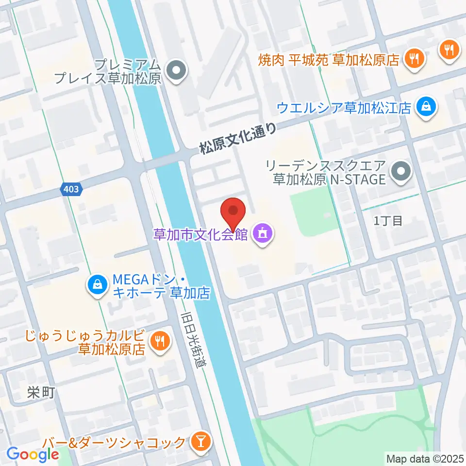 草加市文化会館周辺のホテル一覧地図