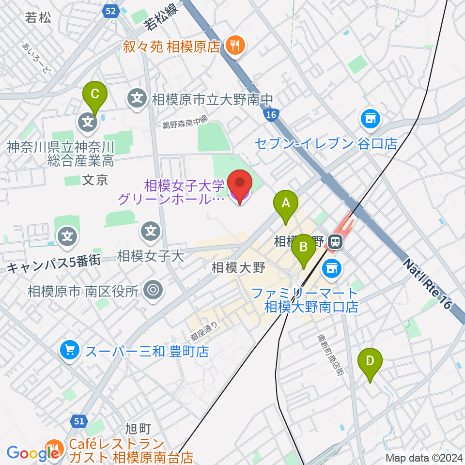 相模女子大学グリーンホール周辺のホテル一覧地図