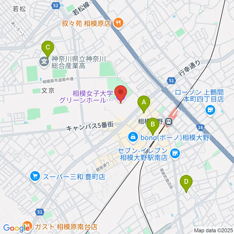 相模女子大学グリーンホール周辺のホテル一覧地図
