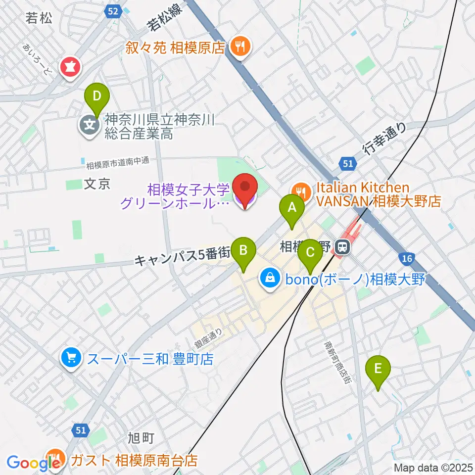 相模女子大学グリーンホール周辺のホテル一覧地図