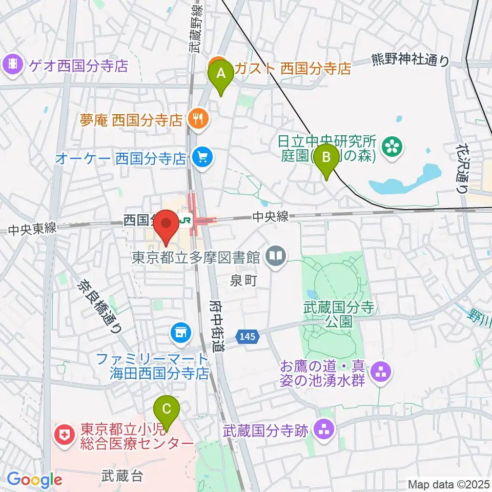 国分寺市立いずみホール周辺のホテル一覧地図