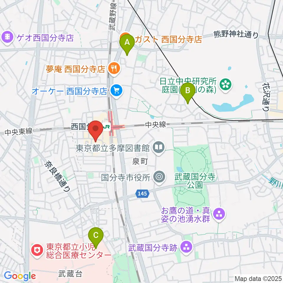 国分寺市立いずみホール周辺のホテル一覧地図