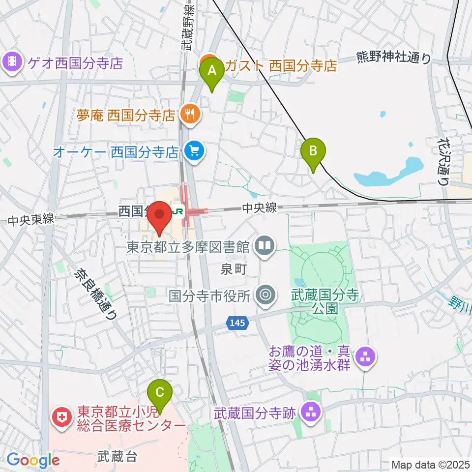 国分寺市立いずみホール周辺のホテル一覧地図