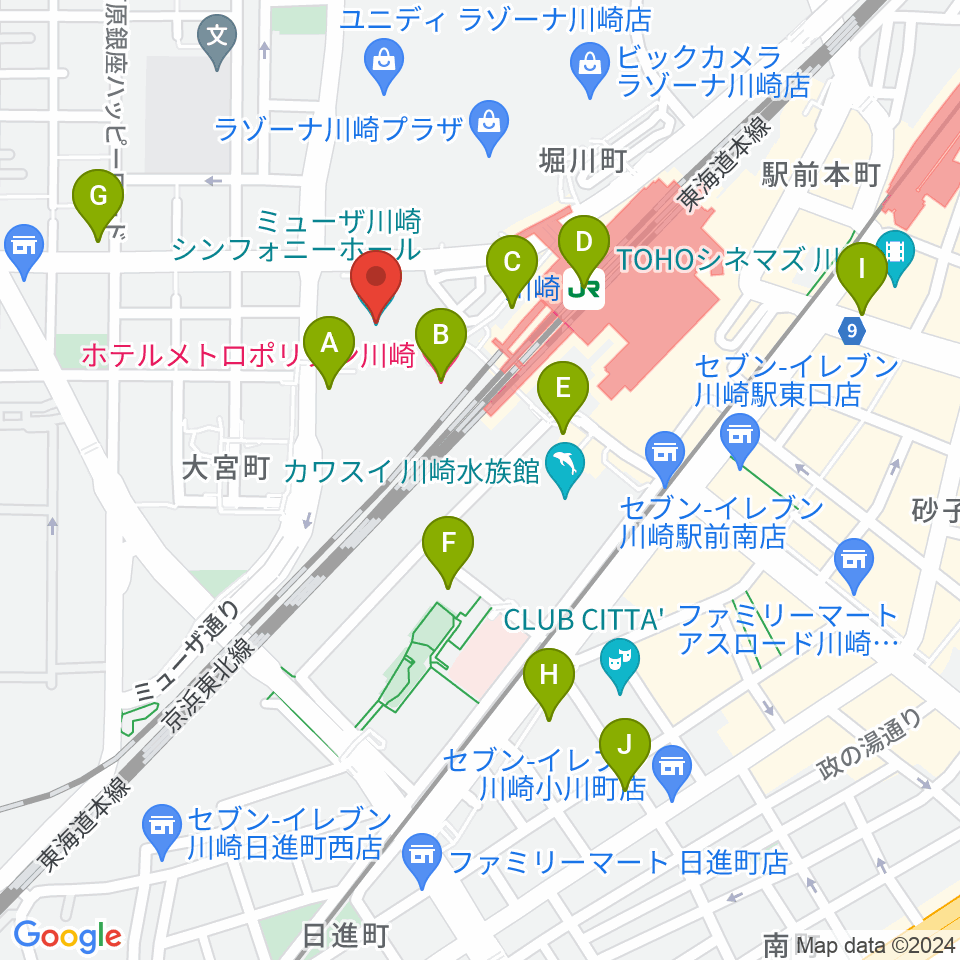 ミューザ川崎シンフォニーホール周辺のホテル一覧地図