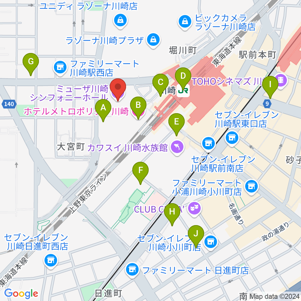 ミューザ川崎シンフォニーホール周辺のホテル一覧地図