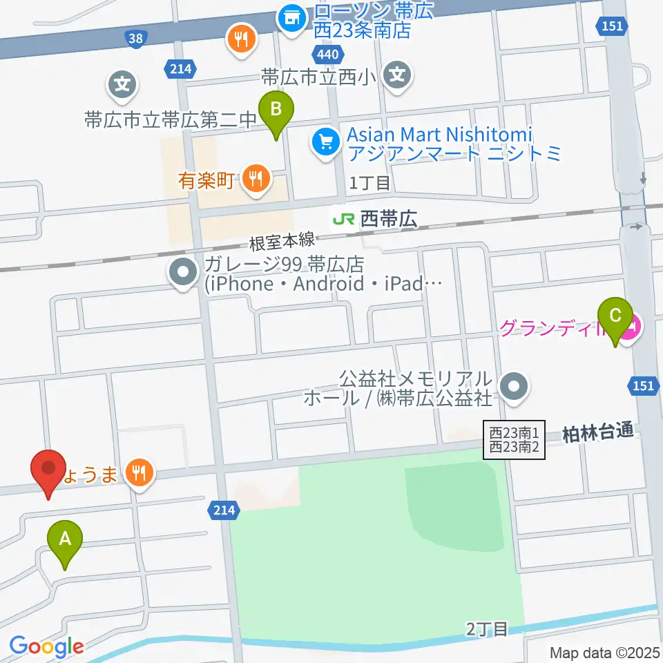 平井音楽事務所 十勝帯広の音楽教室周辺のホテル一覧地図