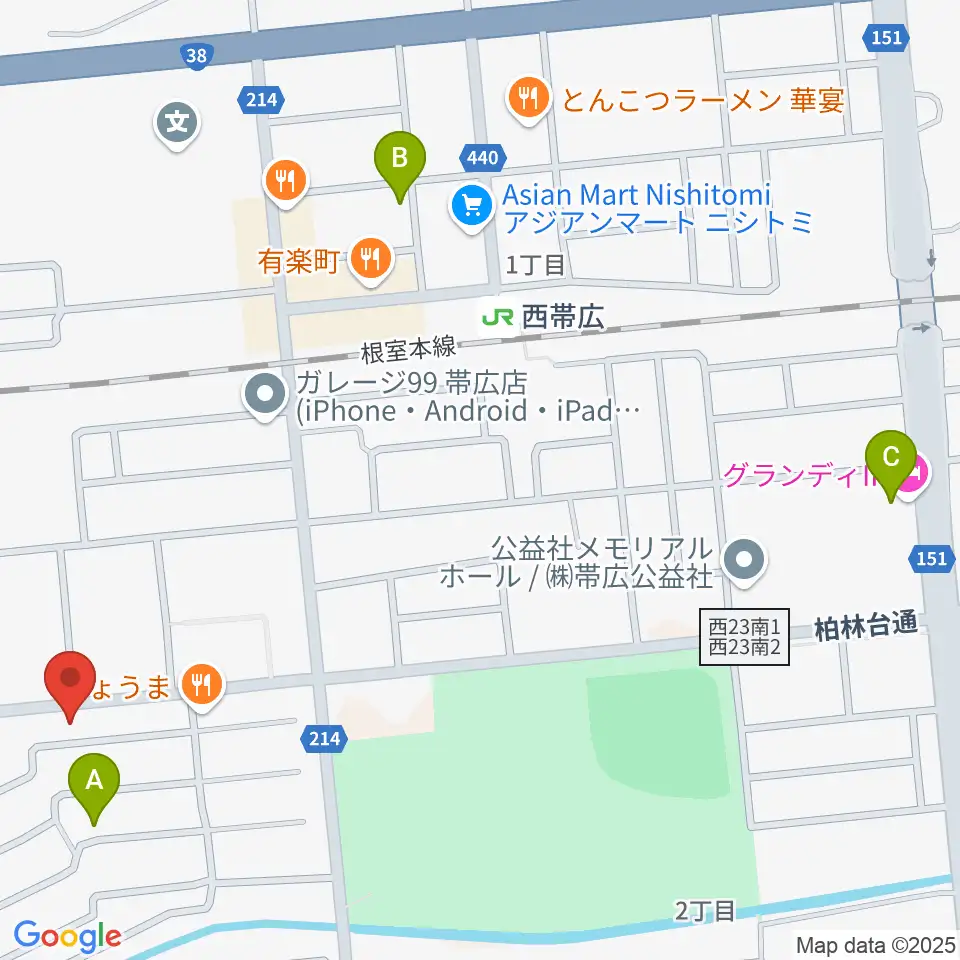 平井音楽事務所 十勝帯広の音楽教室周辺のホテル一覧地図