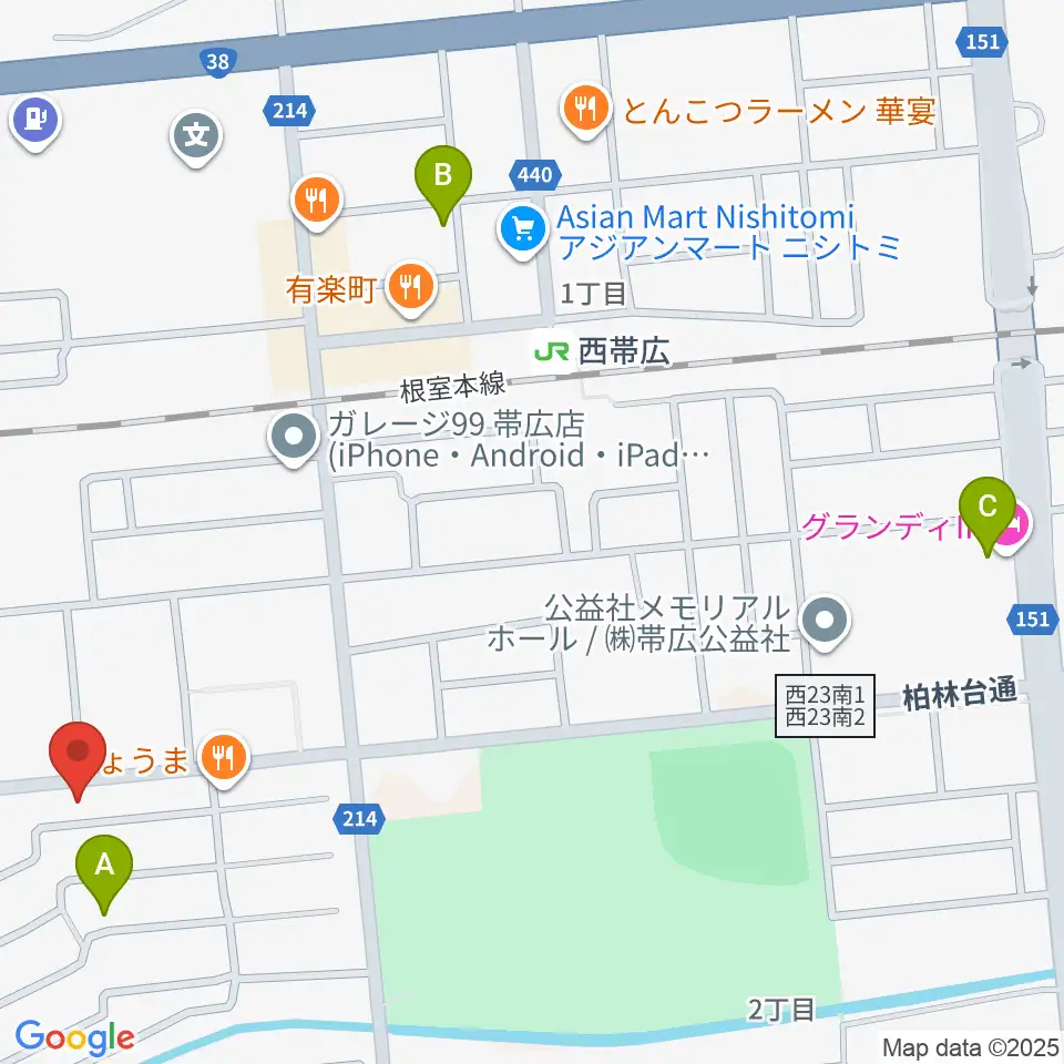 平井音楽事務所 十勝帯広の音楽教室周辺のホテル一覧地図