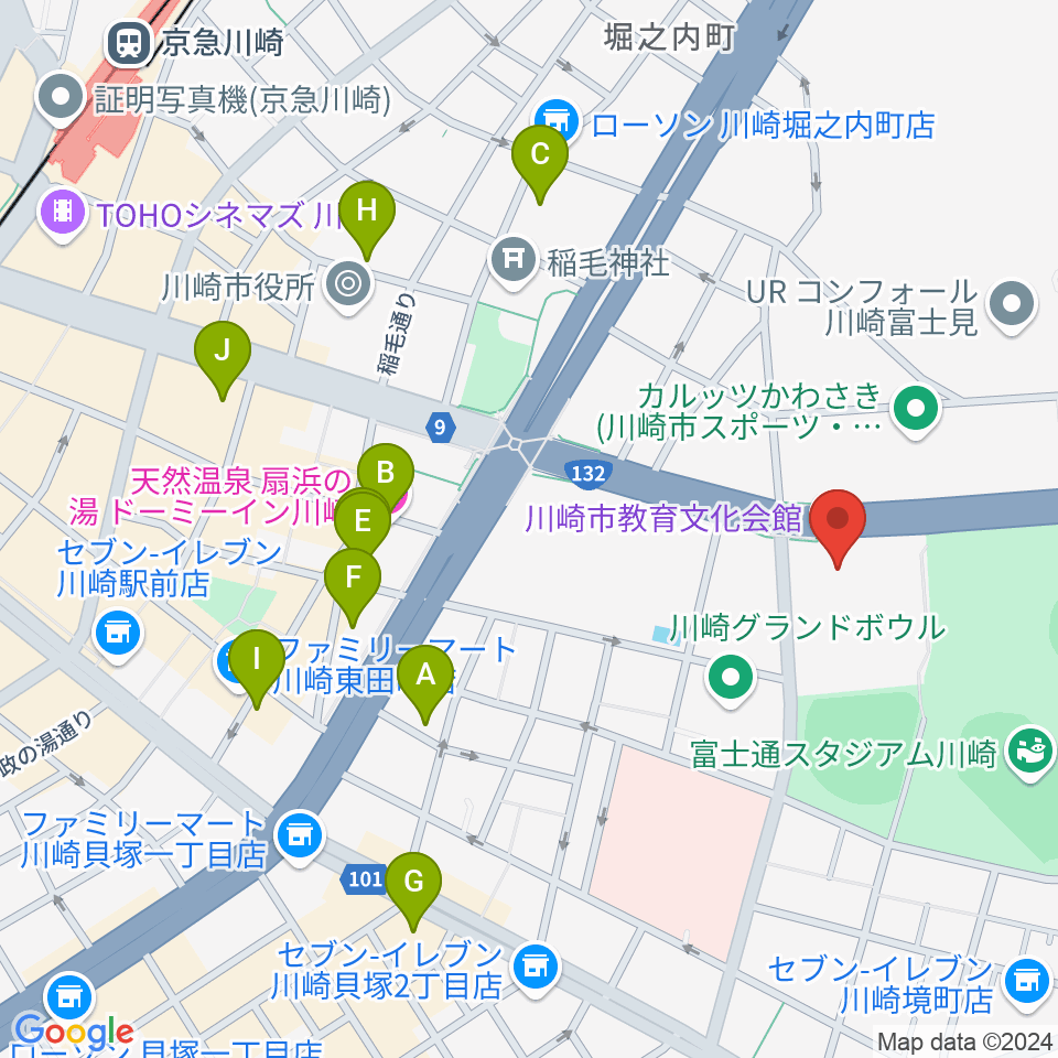 川崎市教育文化会館周辺のホテル一覧地図