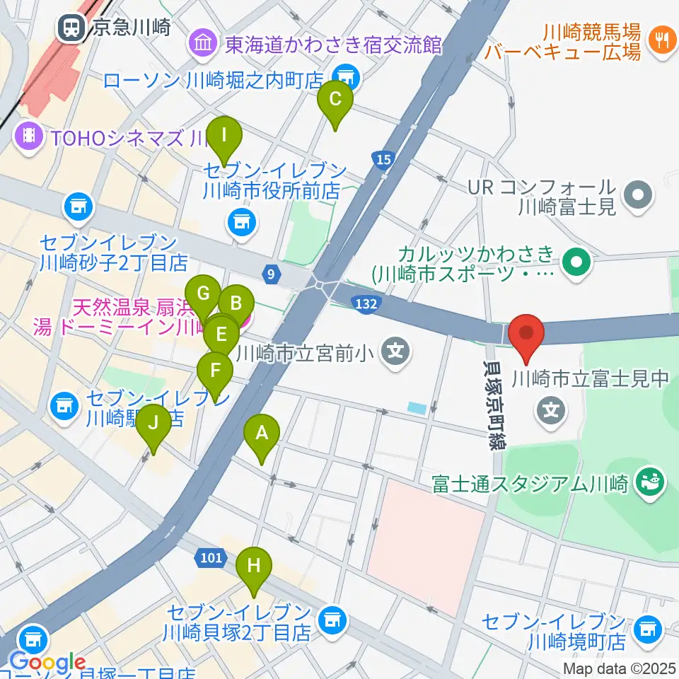 川崎市教育文化会館周辺のホテル一覧地図