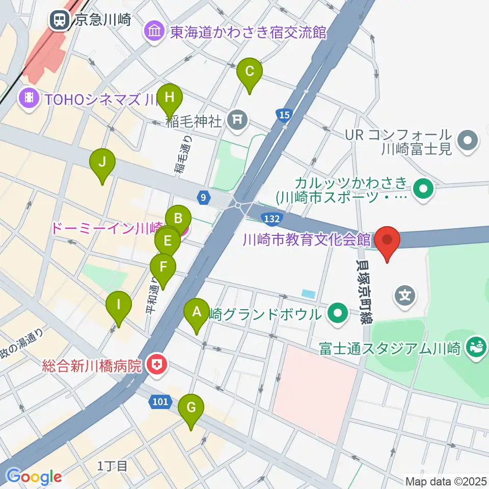 川崎市教育文化会館周辺のホテル一覧地図