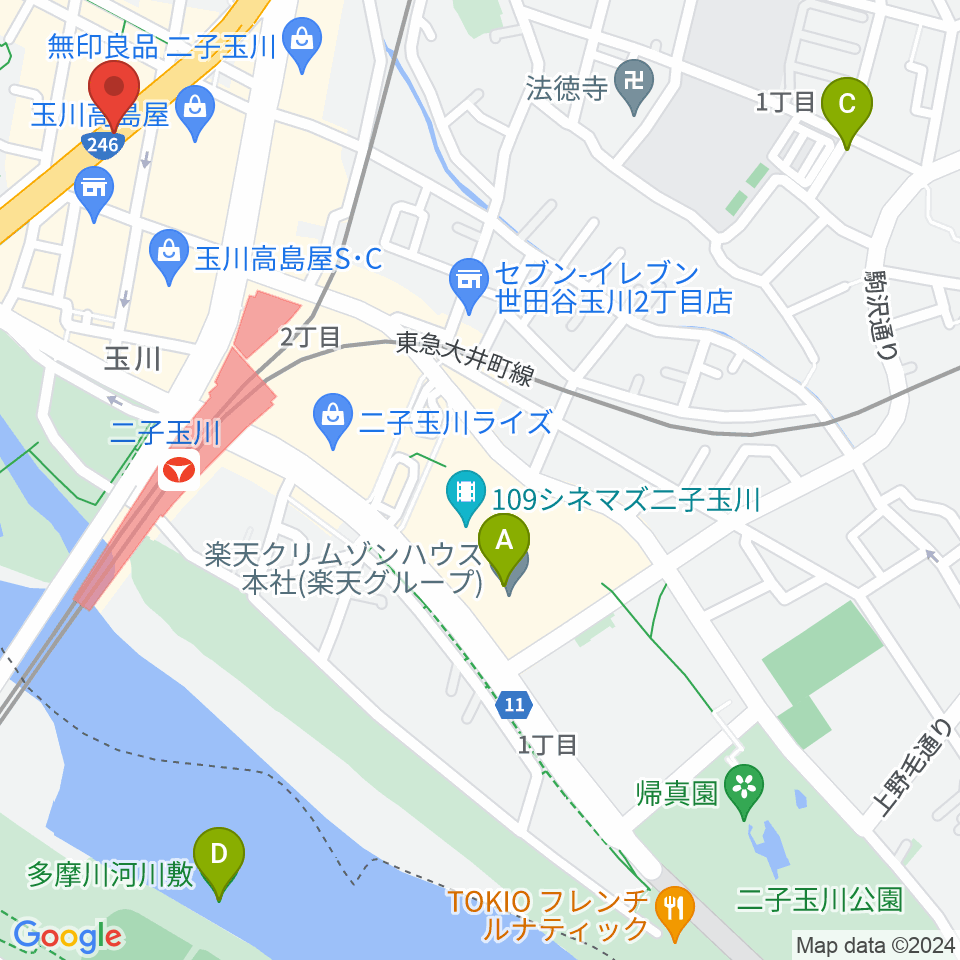 二子玉川アレーナホール周辺のホテル一覧地図