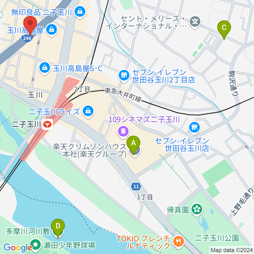 二子玉川アレーナホール周辺のホテル一覧地図