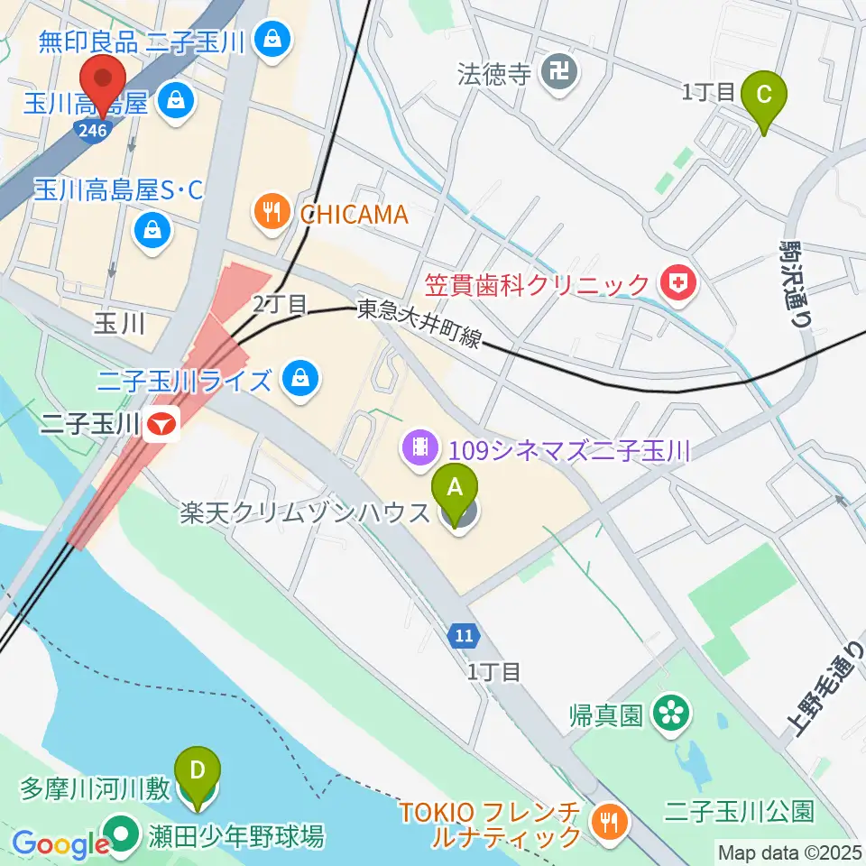 二子玉川アレーナホール周辺のホテル一覧地図