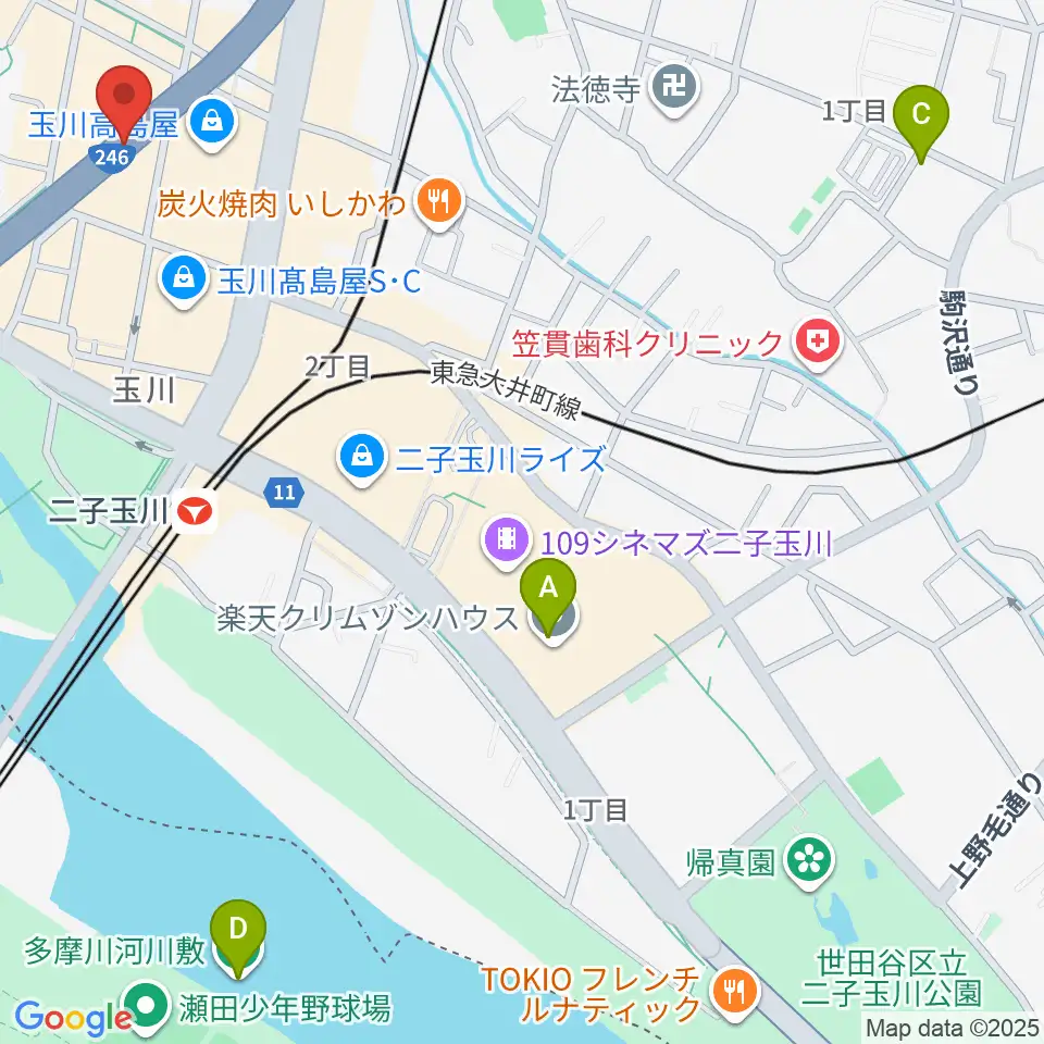 二子玉川アレーナホール周辺のホテル一覧地図