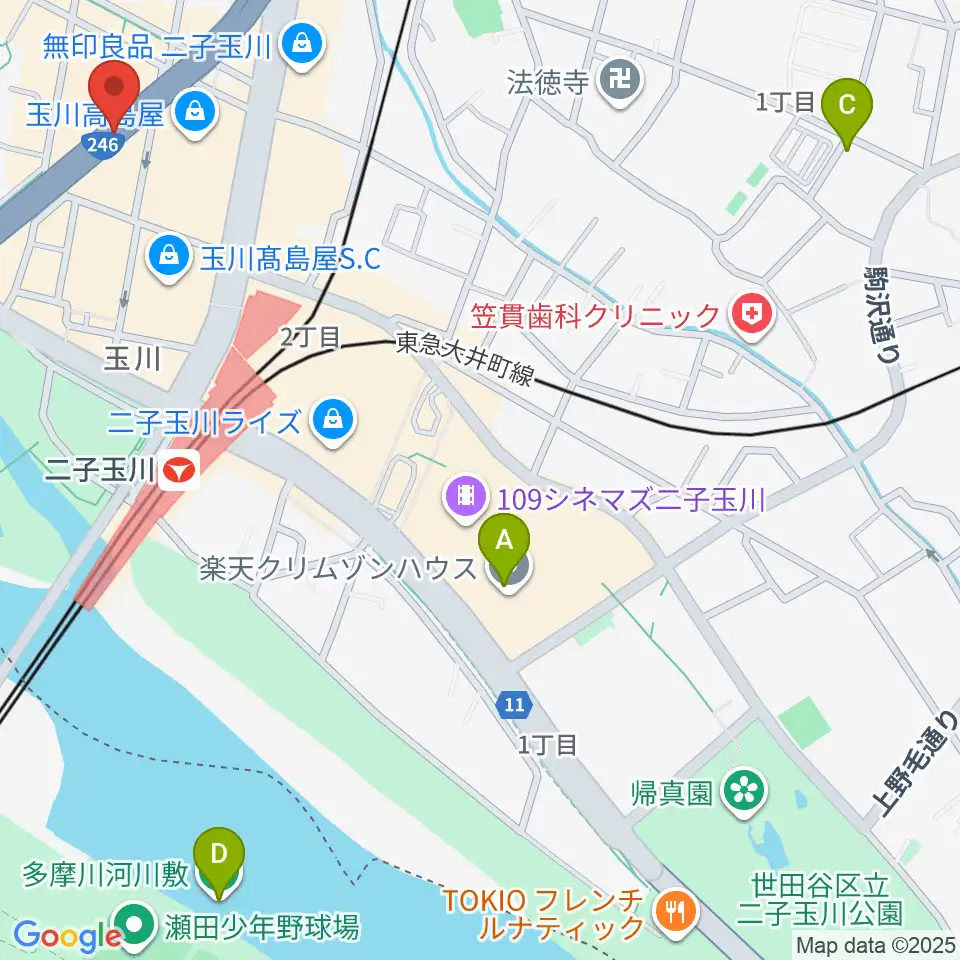 二子玉川アレーナホール周辺のホテル一覧地図