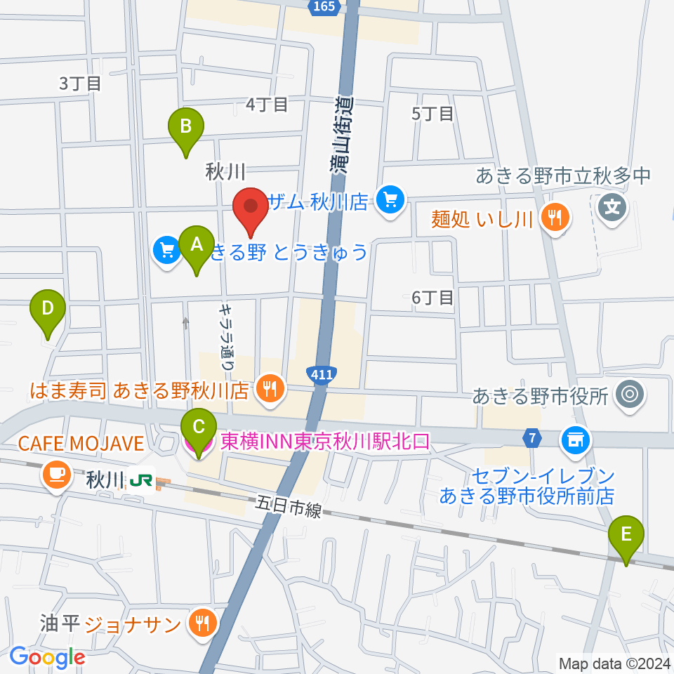 秋川キララホール周辺のホテル一覧地図