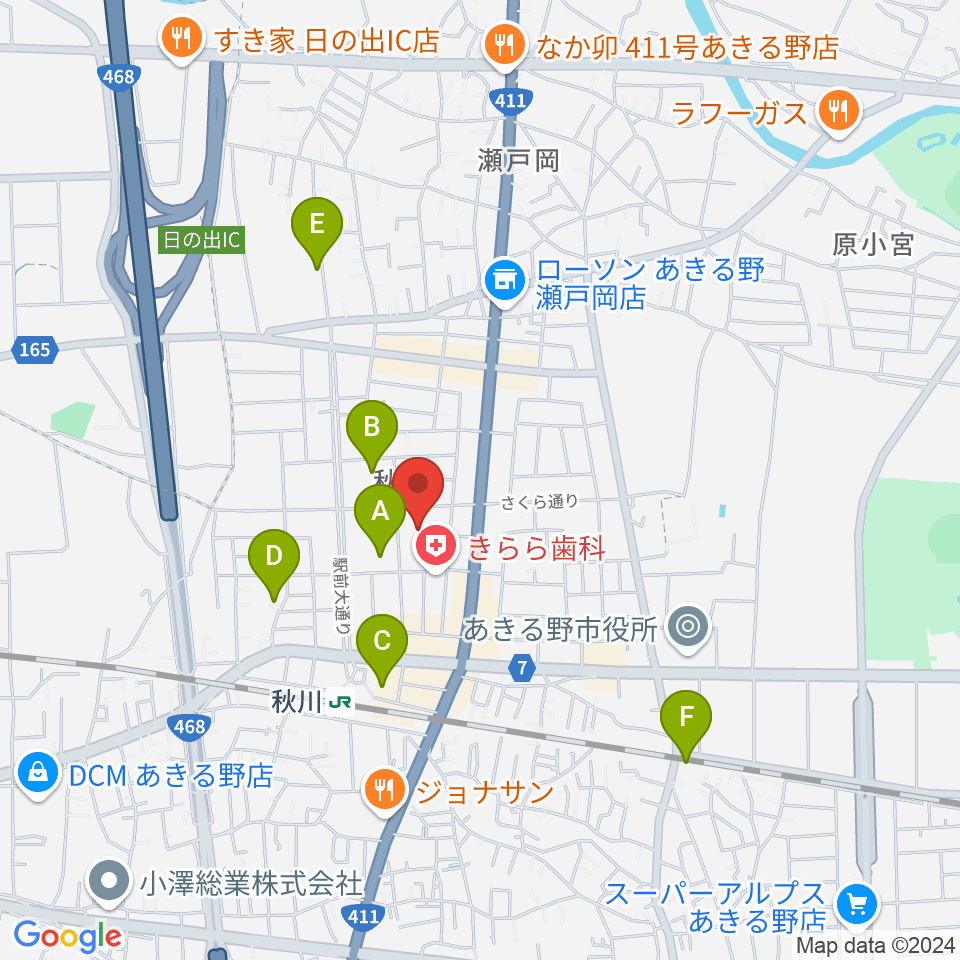 秋川キララホール周辺のホテル一覧地図