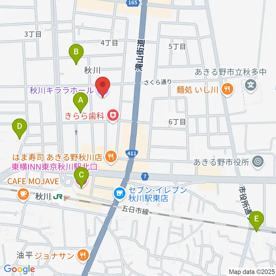 S&D秋川キララホール周辺のホテル一覧地図