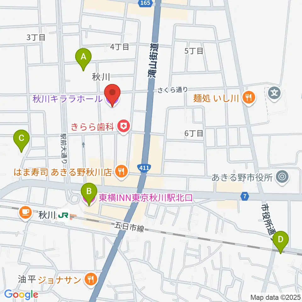 S&D秋川キララホール周辺のホテル一覧地図