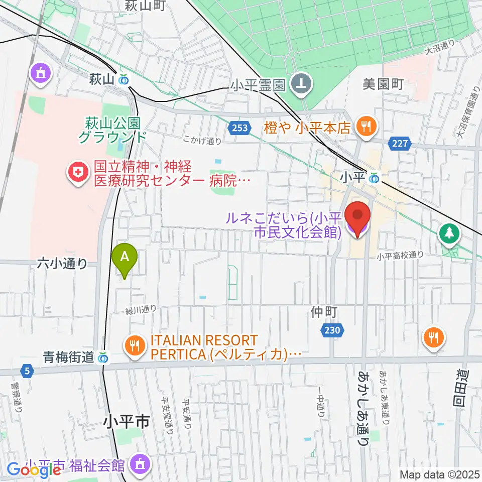 ルネこだいら周辺のホテル一覧地図