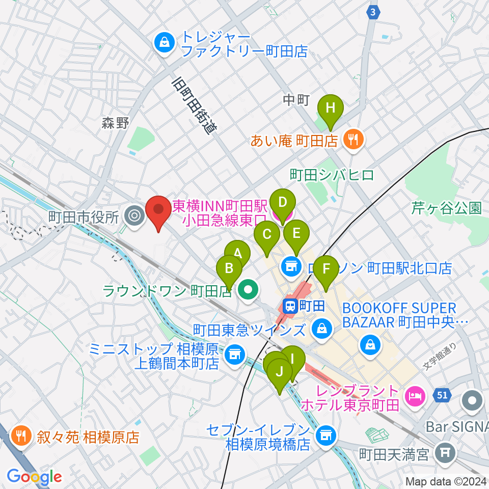 町田市民ホール周辺のホテル一覧地図