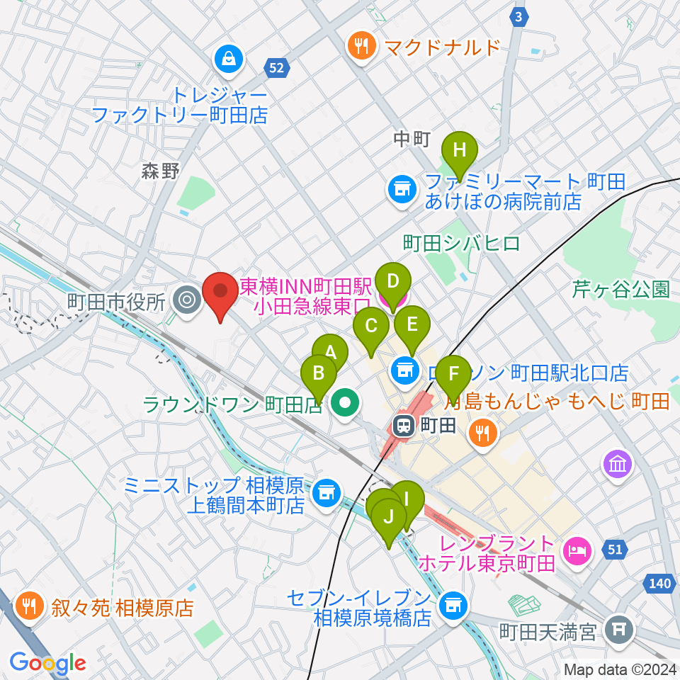 町田市民ホール周辺のホテル一覧地図