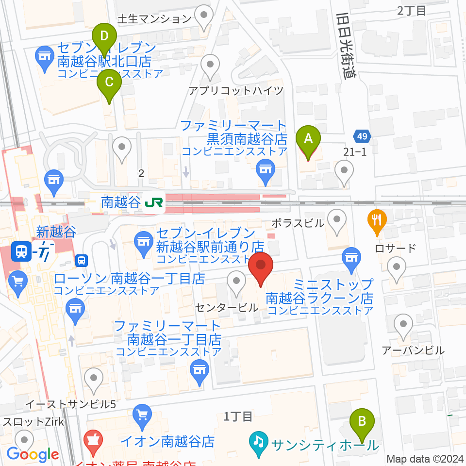 MACS大野楽器 南越谷店スタジオ周辺のホテル一覧地図