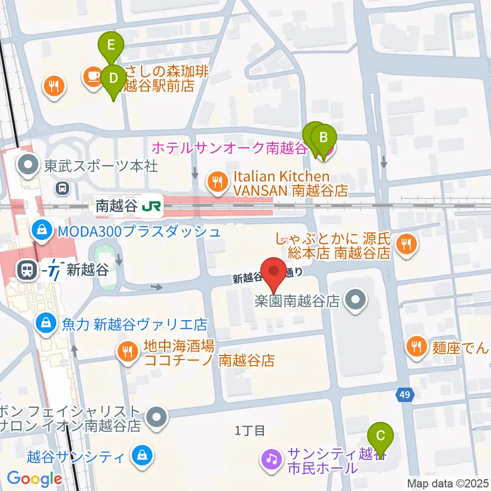MACS大野楽器 南越谷店スタジオ周辺のホテル一覧地図