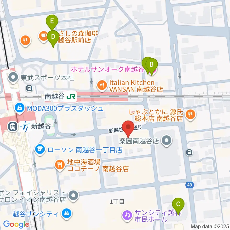 MACS大野楽器 南越谷店スタジオ周辺のホテル一覧地図