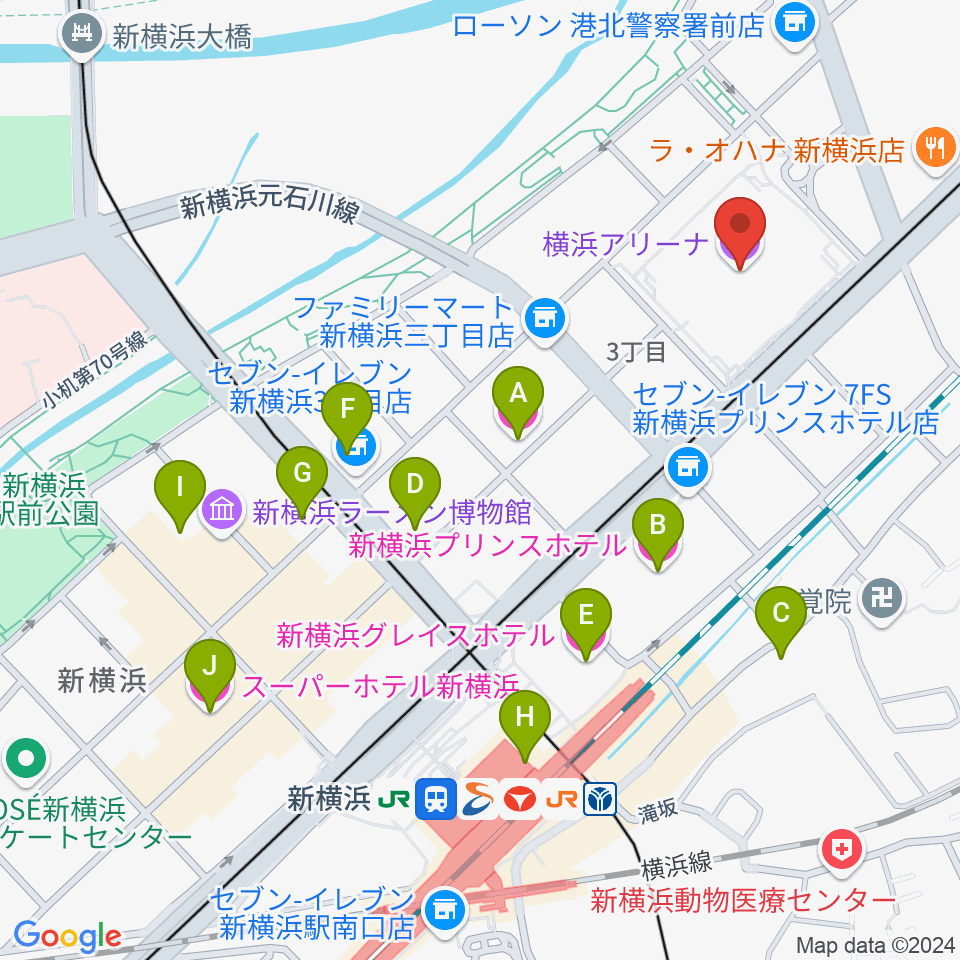 横浜アリーナ周辺のホテル一覧地図